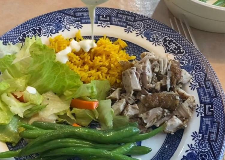 Simple Way to Make Super Quick Homemade Chicken Shawarma w/ White Sauce and Fluffy Yellow Rice