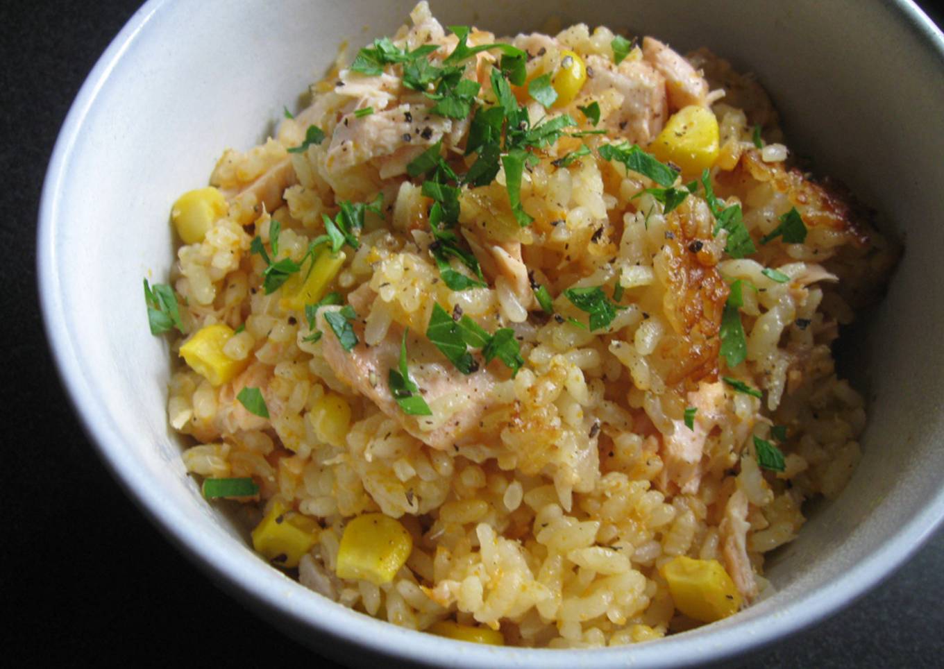 Corn & Salmon Rice with Butter Soy Sauce