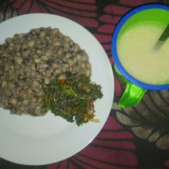 Groundnut oil vegetable beans and garri A picture of Groundnut oil vegetable beans and garri.