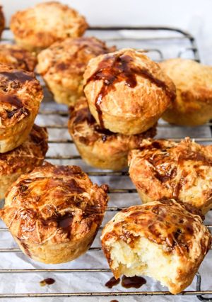 A picture of Cheese muffins with a sweet marmite glaze.
