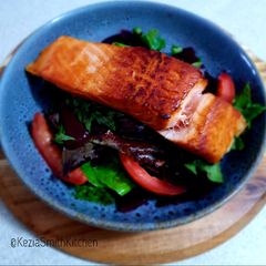 A picture of Crispy Salmon Skin With Salad Leaves.