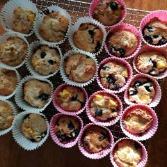 A picture of Peach & blueberry muffins healthy.