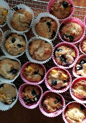 A picture of Peach & blueberry muffins healthy.