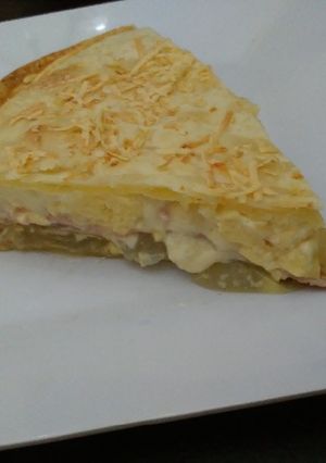 Una foto de Tarta de jamón, queso y cebollas