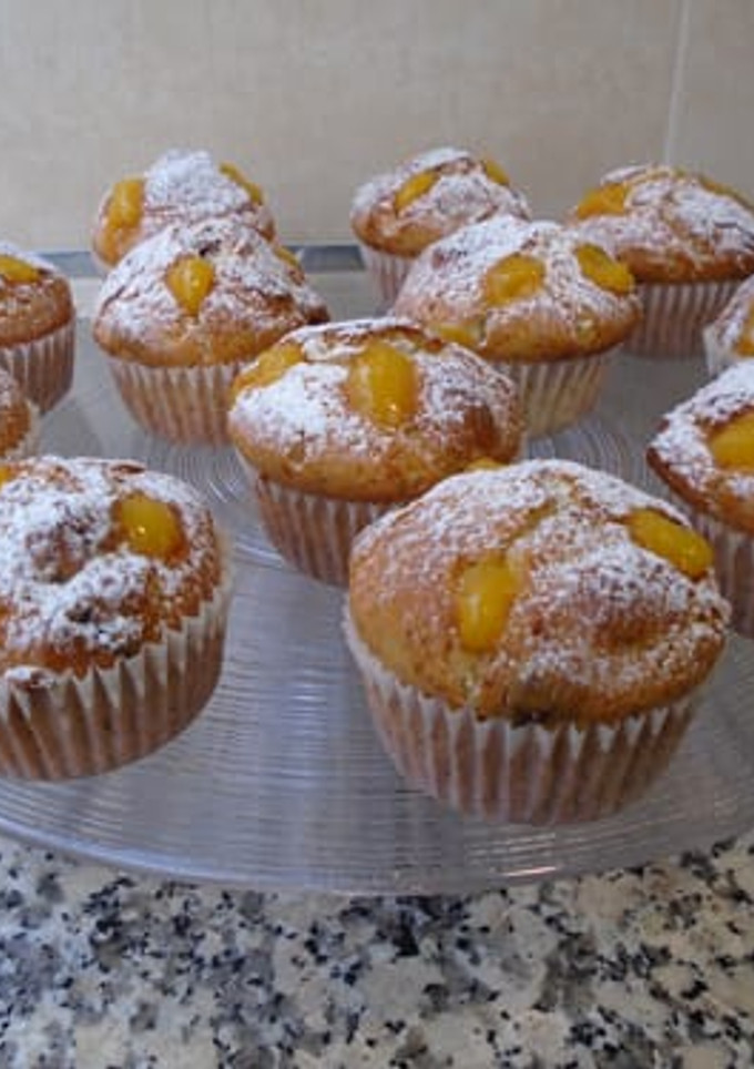 Una foto de Magdalenas de arándanos con crema de mango