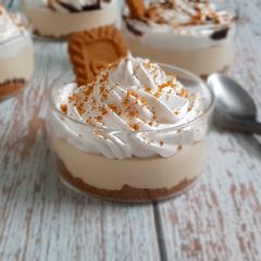 A picture of Lotus Biscoff with Salted Caramel Mousse and Whipped Cream.