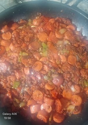 Una foto de Alambre de salchichas y chorizo 🇲🇽😍😍