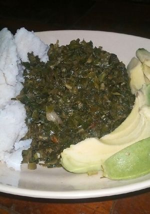 A picture of Ugali + greens.