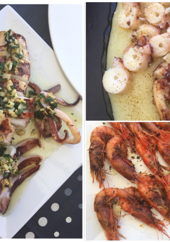 Una foto de Calamar 🦑 pulpo 🐙 y gambas rojas a la barbacoa