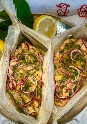 Una foto de Salmón de Escocia en papillote