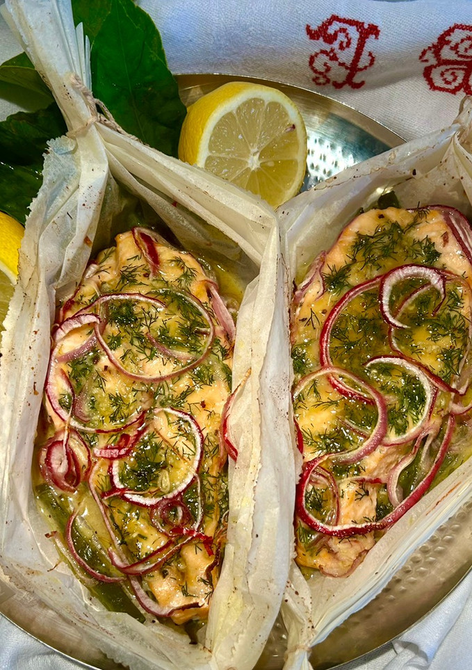 Una foto de Salmón de Escocia en papillote