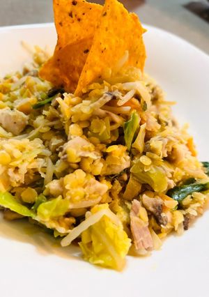Una foto de Wok de vegetales, pollo y lentejas Red 🥦🥕🍗en UK 🇬🇧 (súper express)