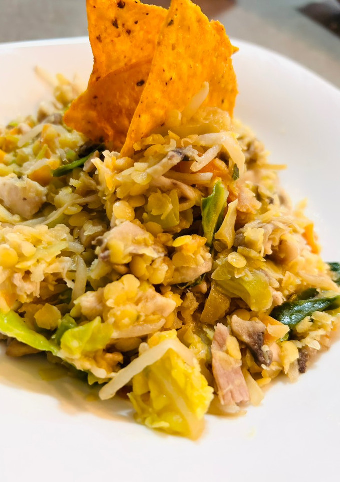 Una foto de Wok de vegetales, pollo y lentejas Red 🥦🥕🍗en UK 🇬🇧 (súper express)
