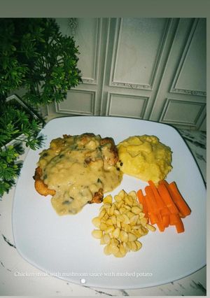 Foto resep Chicken steak with mushroom sauce with mashed potato