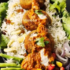 Aloo Tikki Makhani Rice Platter A picture of Aloo Tikki Makhani Rice Platter.