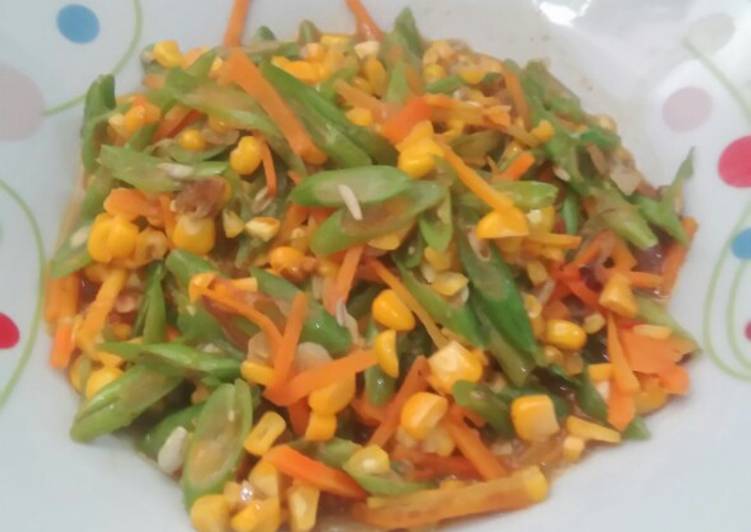 Tumis buncis jagung dan wortel sederhana