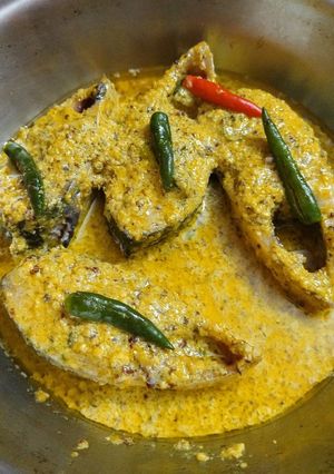 A picture of Bhapa Ilish## Steamed Hilsa.