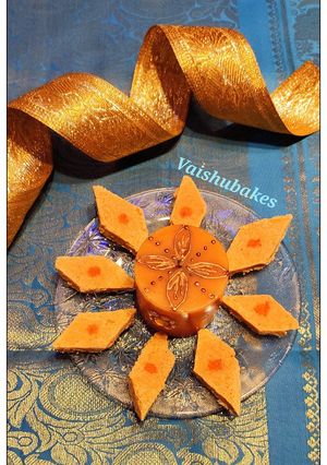 A picture of Kesari Rava Burfi.