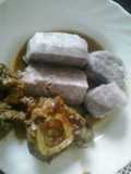 Beef stew and boiled arrow roots
