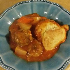 Lamb Meatball & Root Vegetable Stew with Drop Biscuits A picture of Lamb Meatball & Root Vegetable Stew with Drop Biscuits.