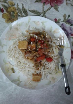 A picture of # hakka noodles with veg Chinese sauce.