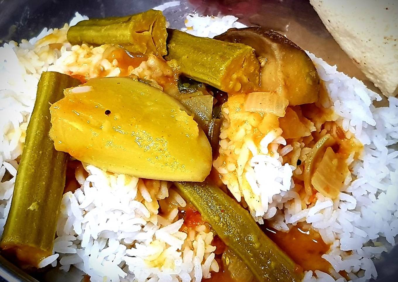 Drumstick, Brinjal and Mango Sambar