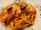 Spaghetti con salsa de gambones