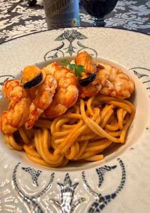 Una foto de Spaghetti con salsa de gambones