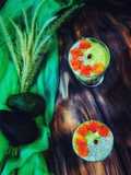- Avocado Milkshake with chia seeds,Layered with Papayas & Vanilla Sponge Cake