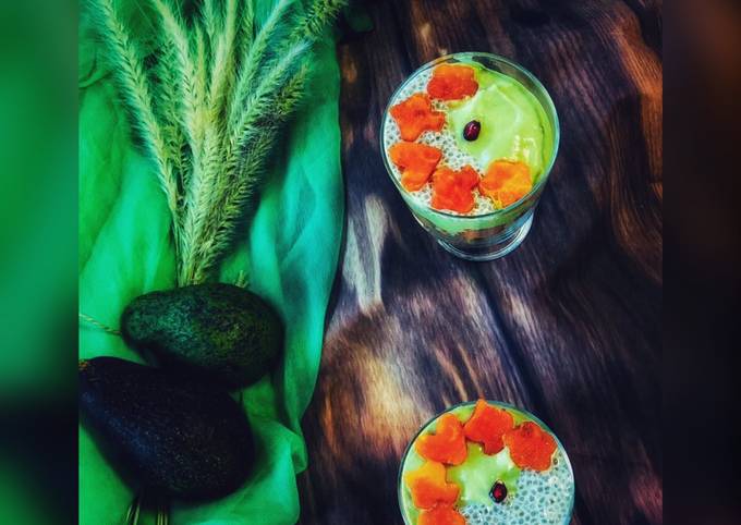 - Avocado Milkshake with chia seeds,Layered with Papayas &amp; Vanilla Sponge Cake