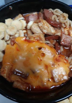 A picture of Budae-Jjigae Army Base Soup/ Stew.