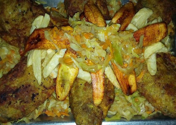 Recipe of Quick Fried fish with plantain and cabbage sauce