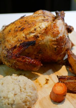 รูปของ ไก่อบมันฝรั่ง + ดอกกะหล่ำบด