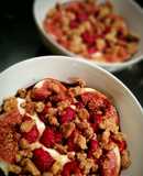 Vanilla balsamic figs and raspberries, ginger'n'lime crumble and Greek yoghurt