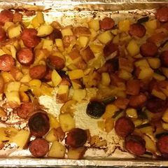 A picture of Spicy Roasted Sausage Potatoes and Peppers.