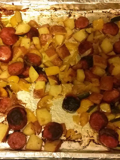 A picture of Spicy Roasted Sausage Potatoes and Peppers.