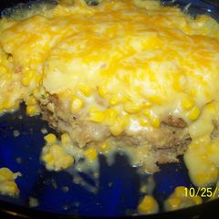 A picture of Loaded Scalloped Potatoe Chicken Fried Steak Casserole.