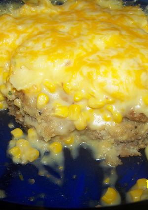 A picture of Loaded Scalloped Potatoe Chicken Fried Steak Casserole.