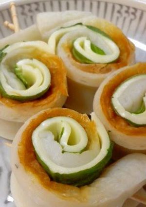 A picture of Chikuwa, Shiso, and Cheese Rolls.
