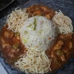 A picture of Egg fried rice with manchurian #cookpadapp.