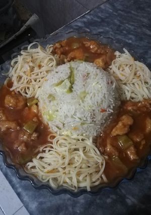 A picture of Egg fried rice with manchurian #cookpadapp.