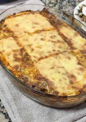 Una foto de Lasaña de carne picada con nata y queso