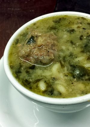 A picture of Greek Wedding Soup.