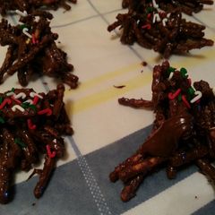 A picture of Chocolate Chinese Noodle "Spider" Cookies.