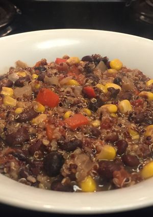 A picture of Quinoa and Black Beans.