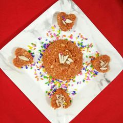 A picture of Heart Shape Carrot Halwa.