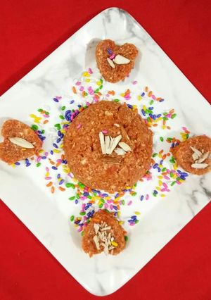 A picture of Heart Shape Carrot Halwa.