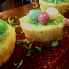Easter white chocolate cheesecakes A picture of Easter white chocolate cheesecakes.