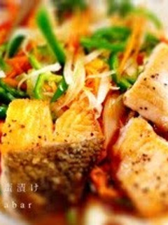 A picture of Not Deep Fried: Fall Salmon in Nanban Sauce With Lots of Vegetables.