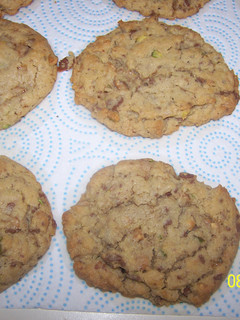 A picture of Chocolate Heath Pistachio Cookies.